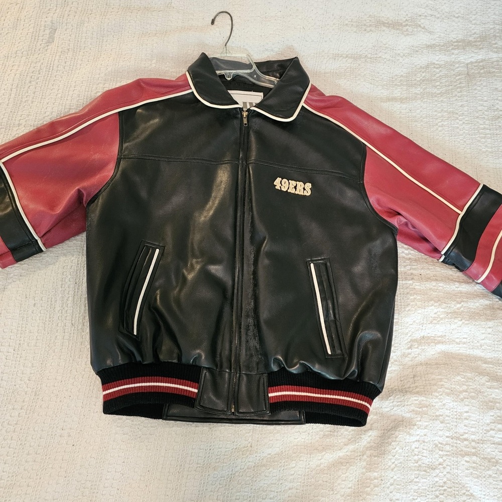 San Francisco 49ers Jacket Mens Large Black Red NFL‎ Football Faux Leather G-III